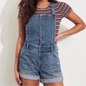Hollister High Rise Mom Short Overall Jeans Vintage Stretch, Women’s Size XS